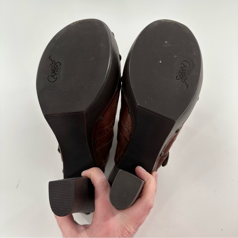 New Carlos clogs size 9.5 Dia brown leather chunky platform clogs vintage y2k - Picture 10 of 13